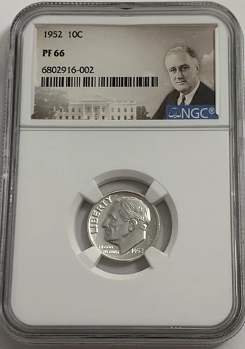 1952 NGC PF66 90% SILVER PROOF ROOSEVELT DIME GREAT EYE APPEAL PORTRAIT LABEL