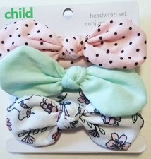 NWT Child Mine,Carters Baby 3 Headwrap Unicorn/Mint/Pink Dot Cotton Bow Knots