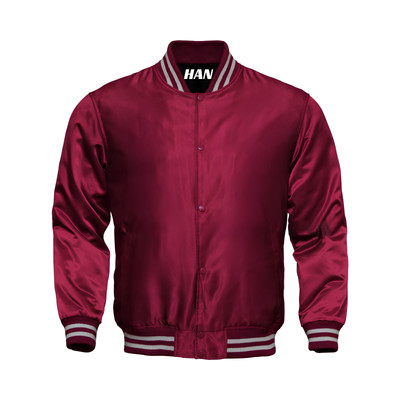 Baseball Jacket Letterman Jacket Maroon Satin Varsity Jacket Men XL