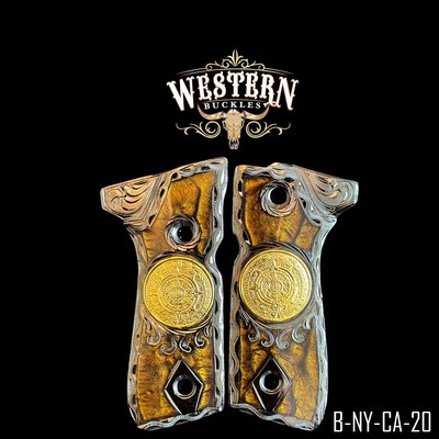 Beretta Grips Cachas 92fs Aztec Calendar Gold And Black Nickel with Screws