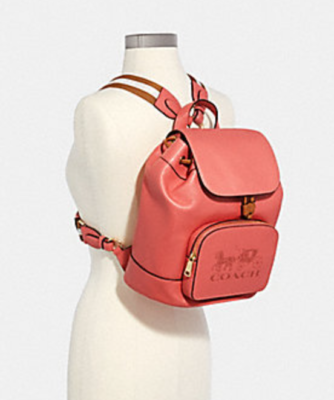 Coach 90399 Jes Horse & Carriage Logo Embossed Bright Coral Pink