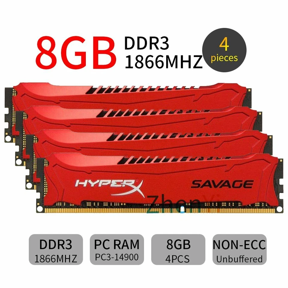 32GB 16GB 8GB 1866MHz DDR3 PC3-14900 240P DIMM Desktop Memory HyperX SAVAGE Lot - Image 2 of 4