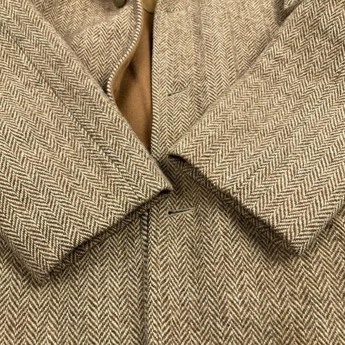 60s Harris tweed Shawl Collar Belted Coat Jacket Brown Herringbone Vintage - Picture 11 of 15