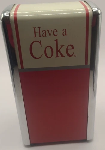 Vintage Coca Cola Chrome Napkin Holder Dispenser HAVE A COKE Retro Red White