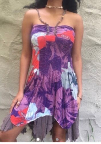 Free People Feen Kleid asymmetrisch Boho lila Patchwork Hippie Y2K 90 Gr. MED - Bild 5 von 12