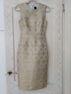 white and gold pencil dress Ivory white dress with gold feathers