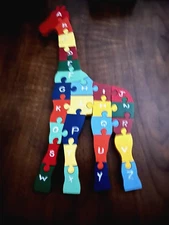 Child's Alphabet Wood Giraffe Puzzle - 3/4" Thick Wood Pieces
