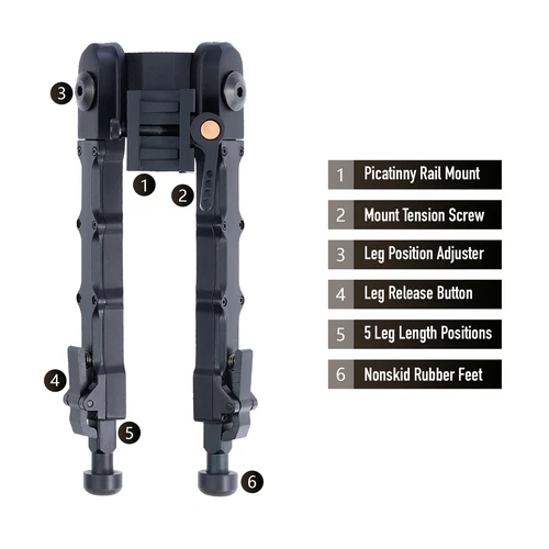 V9 7.5-9In Tactical Rifle Bipod Shooting Swivel Adjustable QD Rail Mount Hunting - Picture 8 of 10