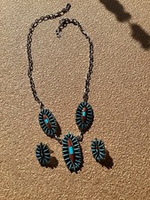 Navajo sterling silver indian jewelry vintage  20 Inch Necklace Set