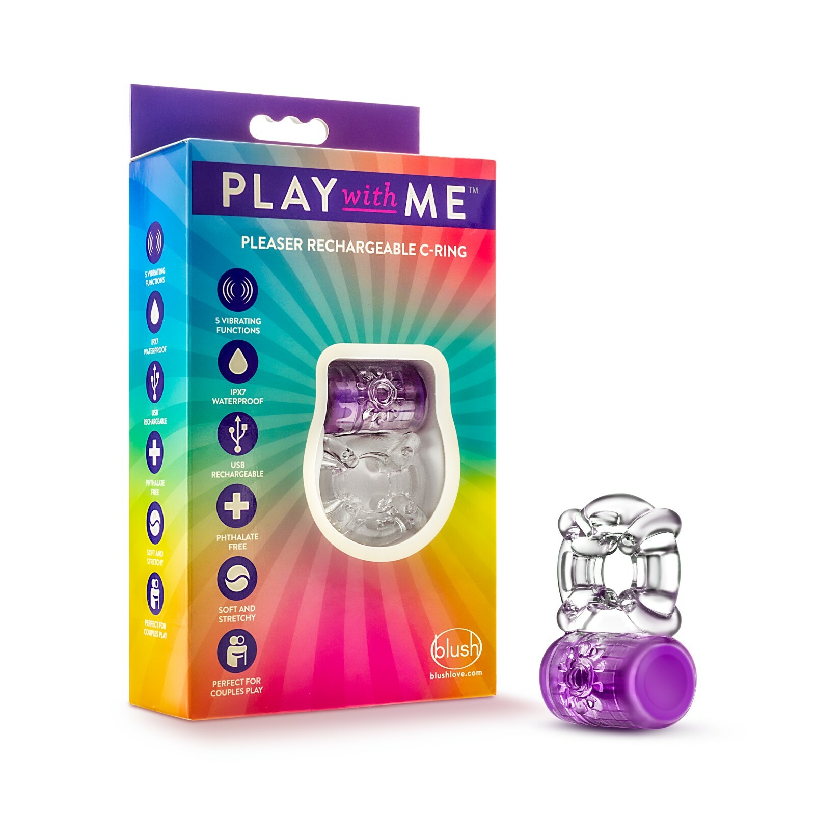 Blush Play With Me Rechargeable 5-Speed Vibrating Stretchy Cock Ring-image