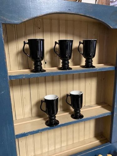 Set of 5 Vintage Hall Pottery USA Irish Coffee Mugs Black and White 1272