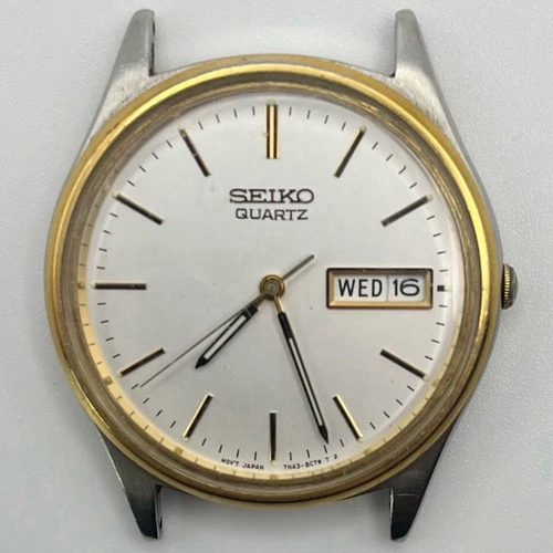 Seiko Quartz 7N43-8A39 36mm Day Date Gold Bezel ST. Steel Parts Repair VTG