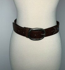 Western Cowgirl Womens Brown Tooled Belt Size Large Boho Hippie Turquoise Stones