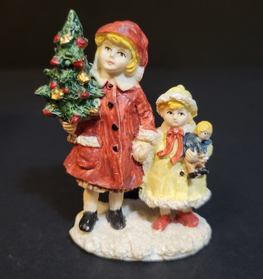 Holiday Time Santas Workbench Christmas Village Sisters Carrying Tree and Doll