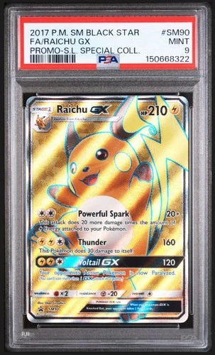 2017 POKEMON SM BLACK STAR PROMO #SM90 FULL ART/RAICHU GX PSA 9