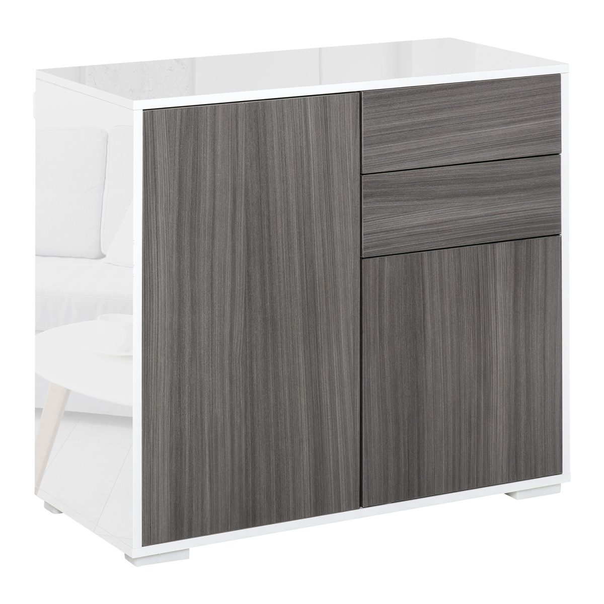 Homcom Grey/Black Side Cabinet With 2 Door Cabinet And 2 Drawer For Home Office - Image 2