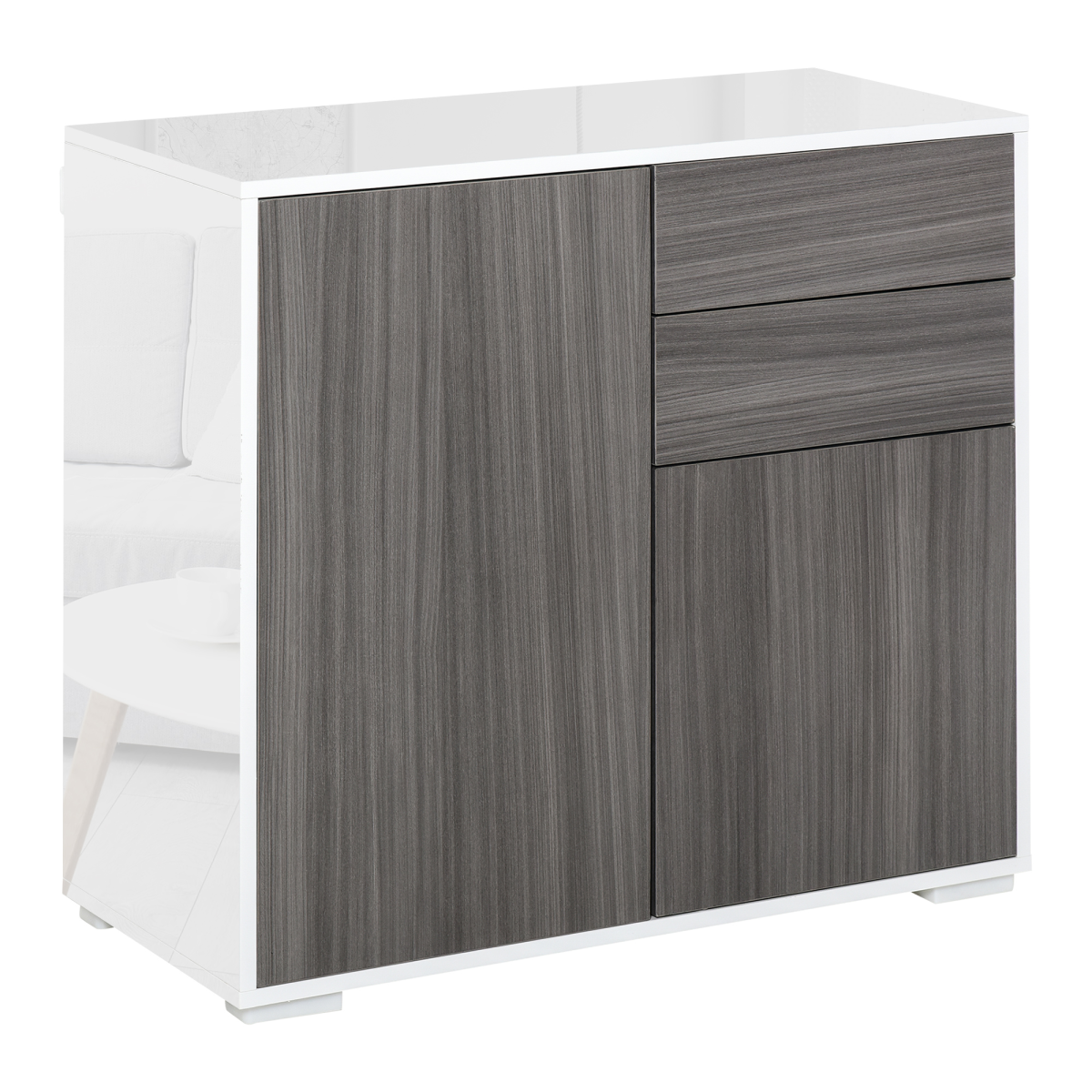 Homcom Grey/Black Side Cabinet With 2 Door Cabinet And 2 Drawer For Home Office - Image 2