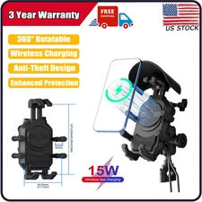 Motorcycle Phone Mount w/ 15W Wireless Charger Anti Vibration Theft Phone Holder