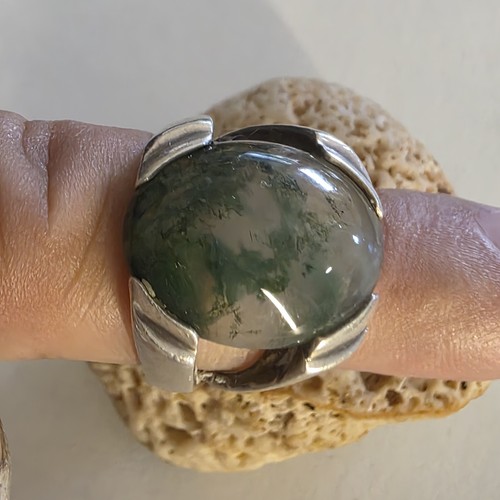 Bellissimo anello in argento sterling 950 con agata muschio. La taglia è US 8. U 57. - Foto 4 di 9