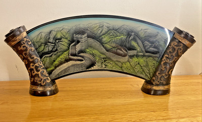 Rare Great Wall China 1987 Unesco World Heritage Tabletop Etched Glass Sculpture
