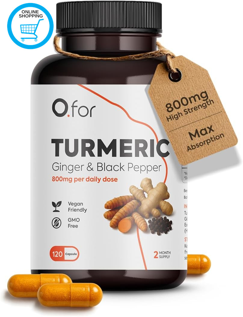 Turmeric Curcumin Capsules with Ginger & Black Pepper – 120 Capsules (2 Month Su