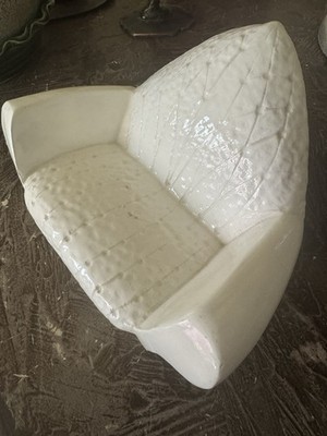 Poupee Millet Original 1980  Clay Chair~Artist Piece~white ~Glazed ~Rare~decor