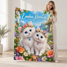 Personalized White Floral Coral Fleece Blanket Elegant Flower Decor