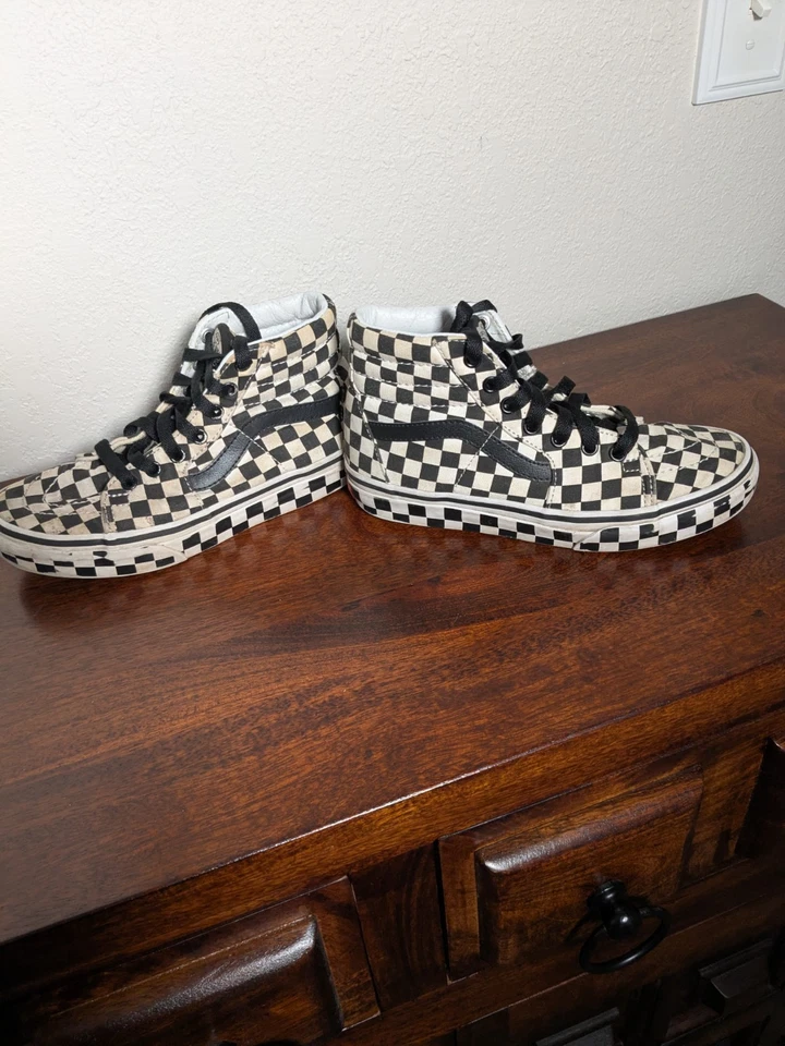 Zapatillas altas clásicas Vans SK8-Hi Checkerboard negras blancas talla 2 Foto 3 de 4