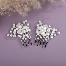 2 Pcs Silver Pearl Bride Wedding Hair Comb Elegant Side Comb Hair Accessories