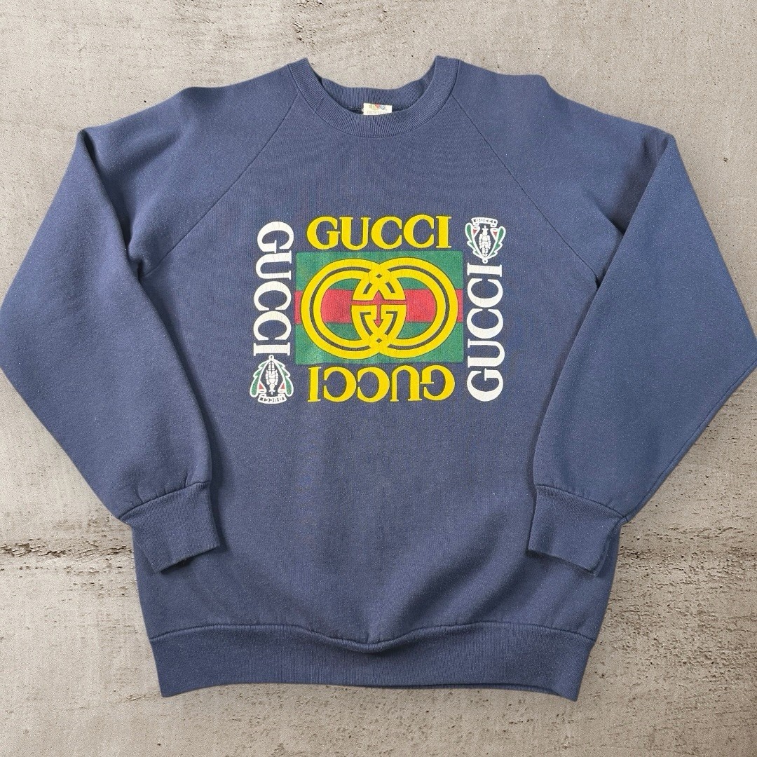 Vintage Gucci Boot Crewneck Crewneck Mens Large Blue Fleece Sweatshirt 90s USA thumbnail 2