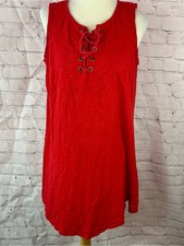 Talbots Red Lace-Up v-neck Sleeveless Tank shift short knit dress women L beach