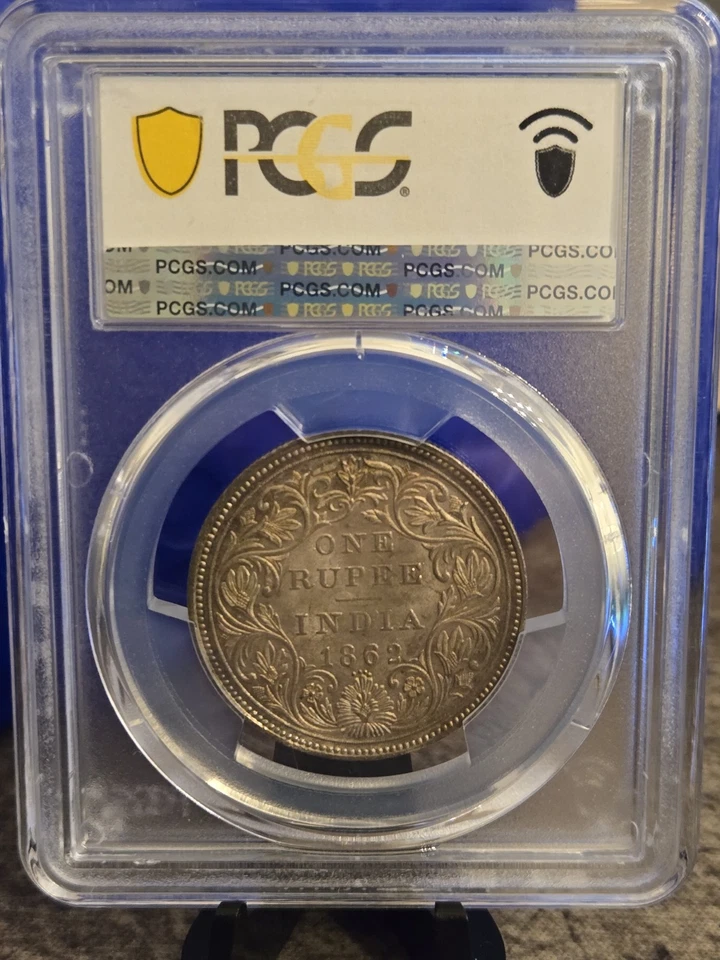 1862(B) INDIA SILVER 1 RUPEE S&W-4.74 0/4 PCGS MS 63 RARE GREAT LOOKING COIN - Image 3 of 4