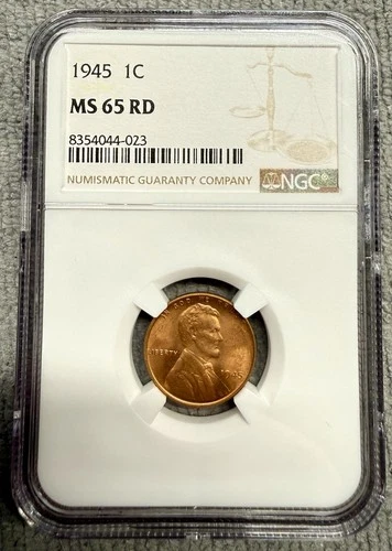 1945 D Lincoln Cent Wheat Penny MS 65 RD NGC Graded Slabbed Coin