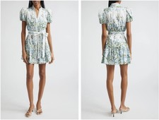 Alice + Olivia Cora Puff Sleeve Tie Belt Stretch Cotton Mini Shirtdress Size XS