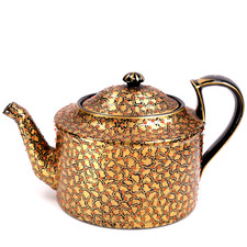 Jackfield Jewelled Pottery Teapot Jet Ware Circa 1870 Pattern 6597 h13.5cm L22cm