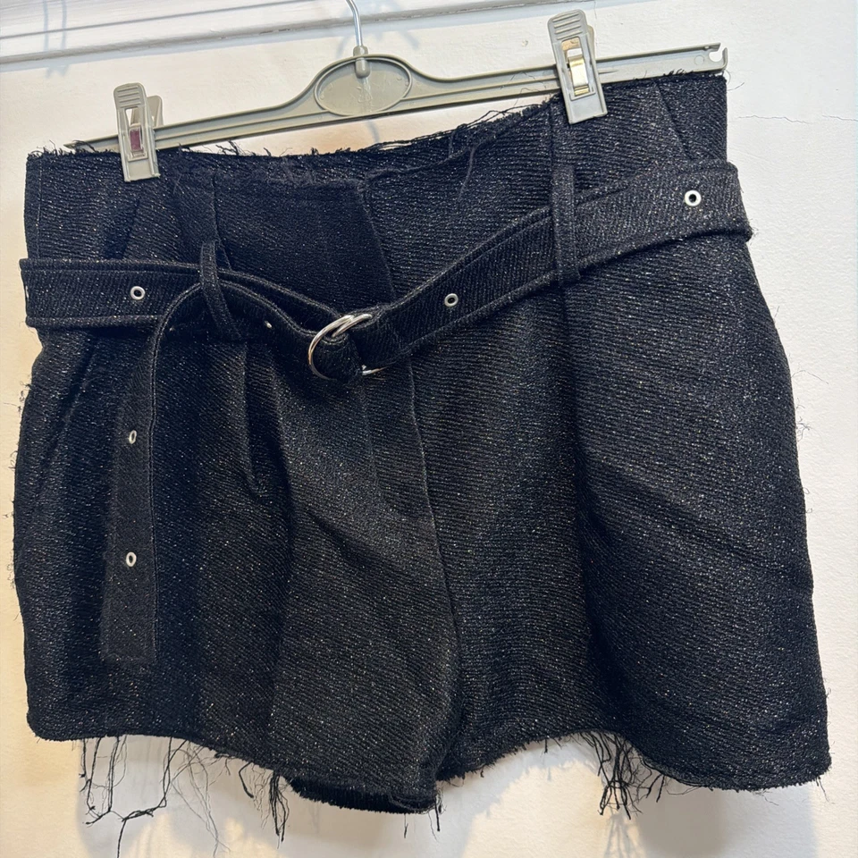 IRO 女式高腰自领带金属细节打褶短裤黑色 38 码 — 第 2/4 张图片