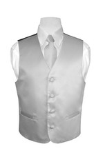 BOY'S Dress Vest NeckTie Solid SILVER GREY Color Neck Tie Set for Suit or Tux