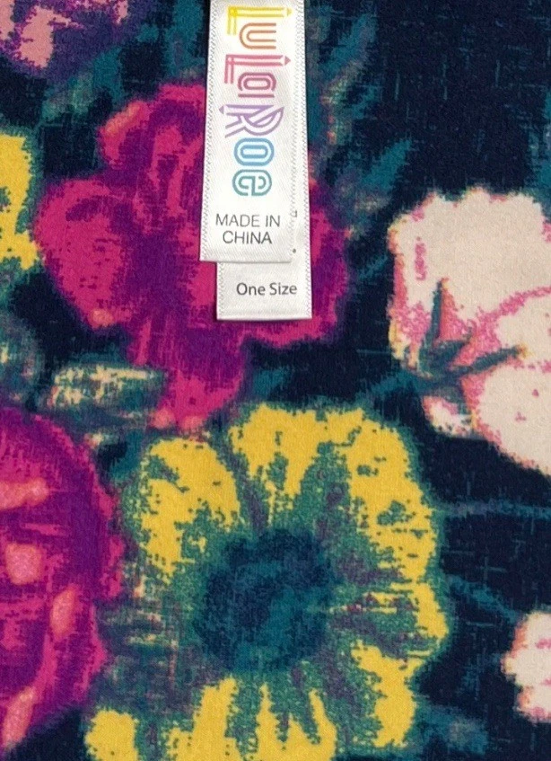 LuLaRoe Leggings OS One Size BLUE PINK Flower Linen ROSE DAISY Vintage Soft Knit - Image 4 of 4