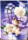 Animal Cat Violin Postcard Greeting Card Rose Michiko Shimojima MADE IN JAPAN
