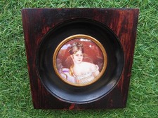 Ancien beau petit tableau portrait miniature Madame Récamier, signé H. Duran.