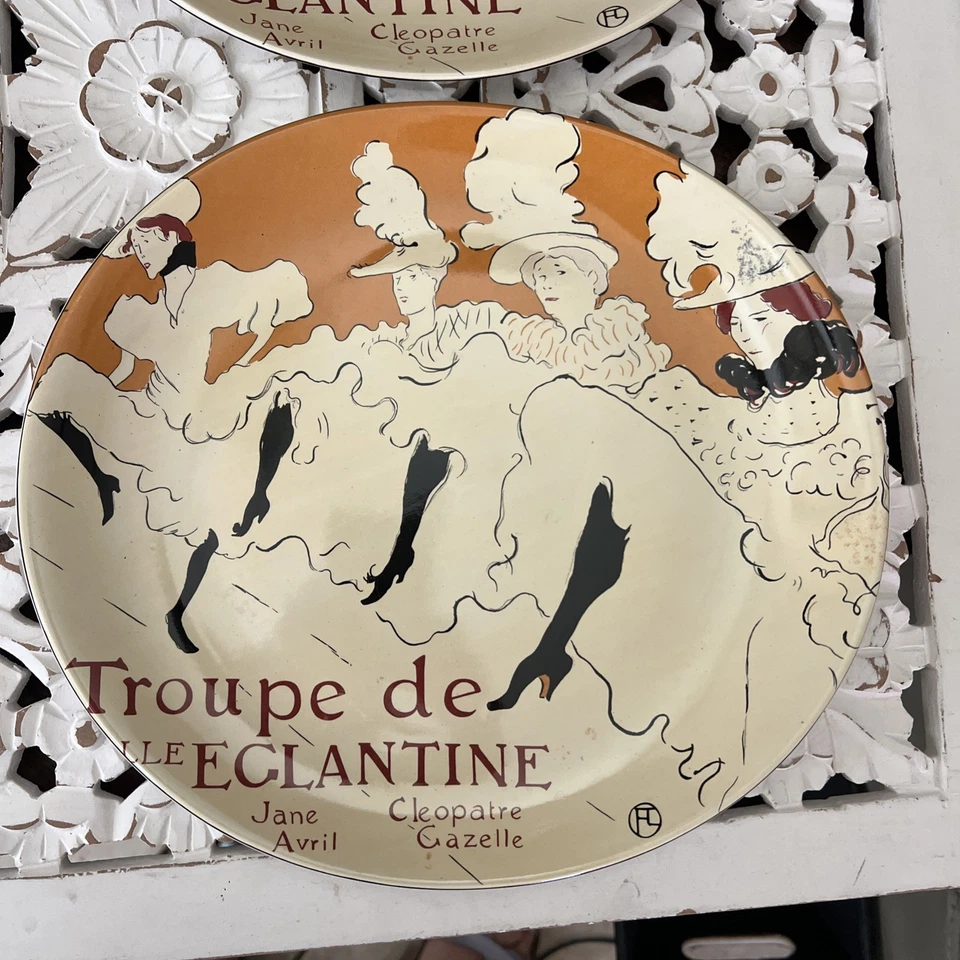 Sango Cabaret Dinner Plate Pair Cancan Dancers Stoneware 11 inch Oval Set of 2 - Image 2 of 4