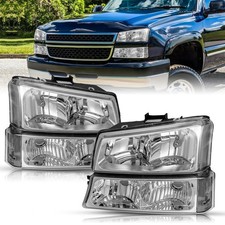 Chrome Headlights Bumper Lamp For 2003-2006 Chevy Silverado Avalanche Headlamp