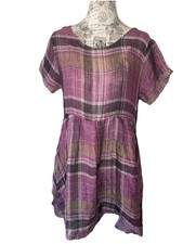 Tuesday of California Linen Cotton Pink Plaid Oversized Dress Size 2 Medium