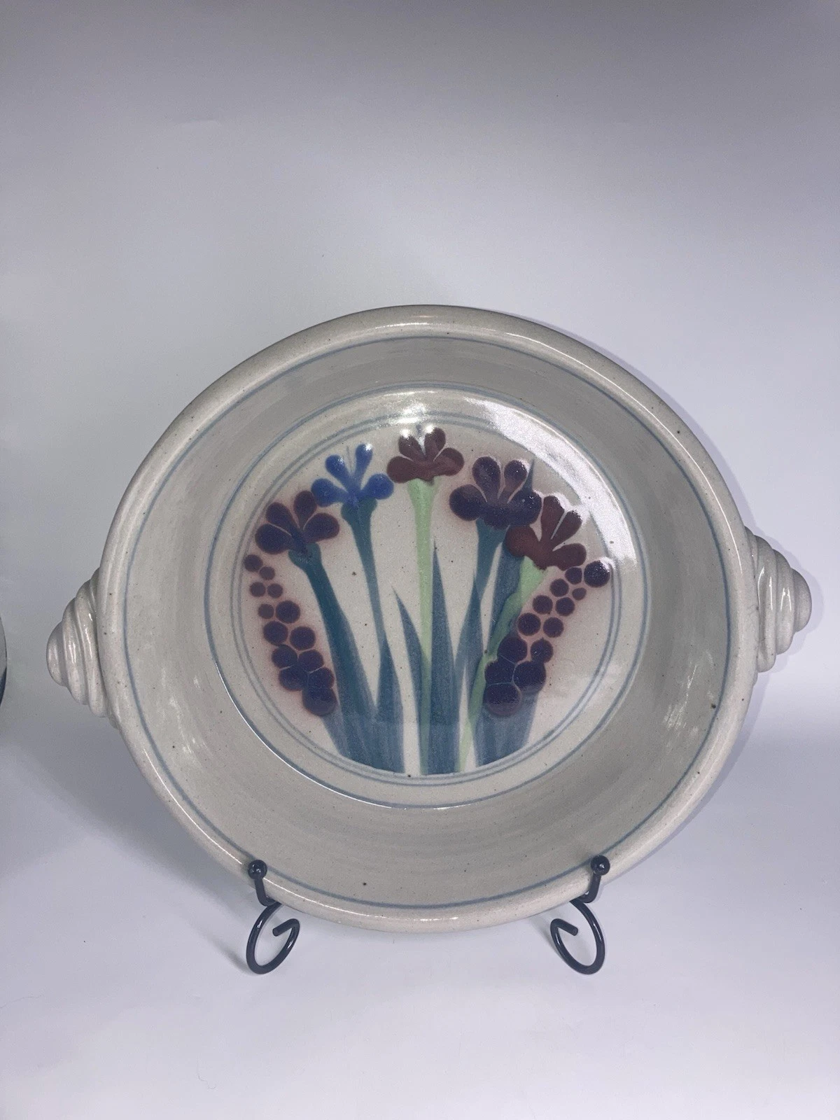 Vintage Stoneware Pottery Pie Dish Floral No Chips Or Cracks