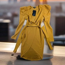 NWT Fashion Nova Wrap Dress Size S Puff Sleeves and Tie Belt