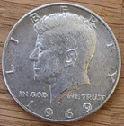 JFK HALF DOLLAR - 1969 D - SILVER - AU - FREE SHIPPING