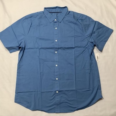 Amazon Essentials Shirt Mens XL Blue Solid Short Sleeve Button Up Stretch Casual