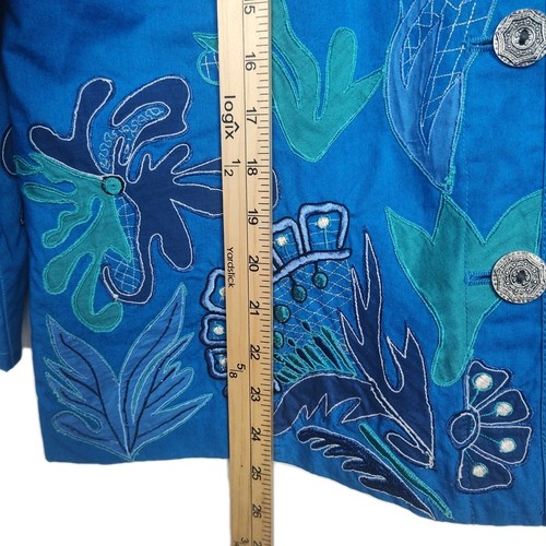 Blazer donna Chico's Ocean ricamato con bottoni, blu, taglia 2 - Foto 6 di 11