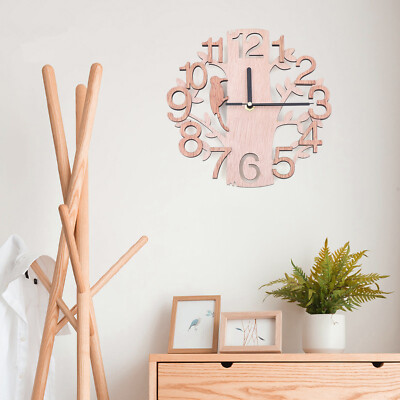 Wooden Wall Clock, Needle+Digital Display Clock, Wall-Mount Round Clock JD-2301