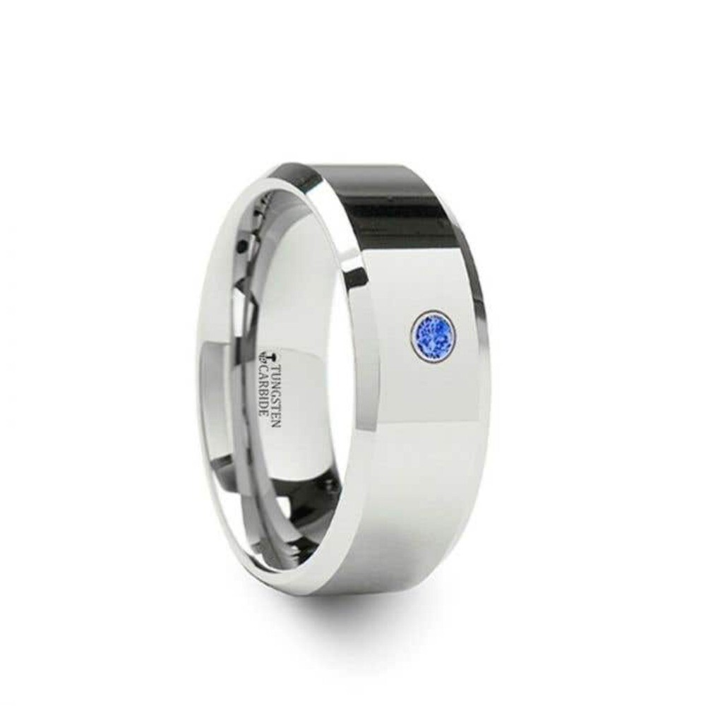 Thorsten VALOR Grooved Tungsten Ring with Silver Inlay & Black Diamonds - 8mm Band Thorsten VALOR Grooved Tungsten Ring with Silver Inlay & Black Diamonds - 8mm Band